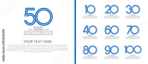 anniversary logo set. blue and grey color on white background for celebration moment