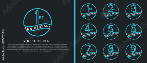 anniversary logo set with circle. blue and white color on black background for celebration moment