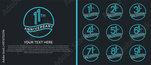 anniversary logo set with circle. blue and white color on black background for celebration moment