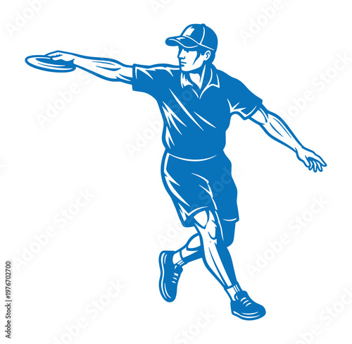 Man playing frisbee in casual outfit with cap outdoors for fun and leisure activities