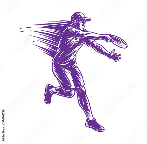 Man playing frisbee in motion with dynamic movement and speed  action sports illustration