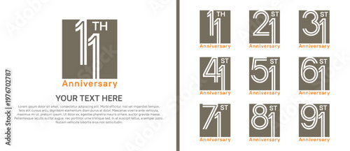 anniversary logo set with square. brown color on white background for celebration moment