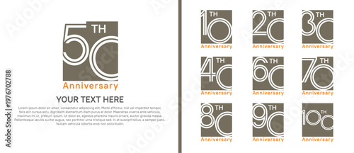 anniversary logo set with square. brown color on white background for celebration moment