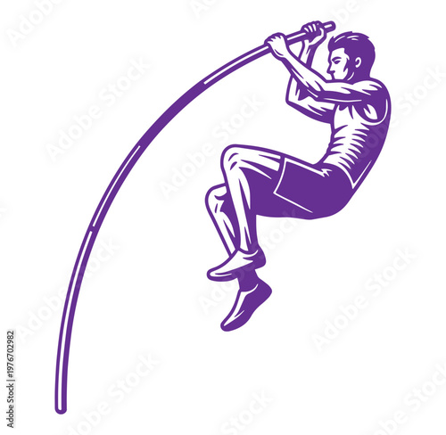 man pole vaulting athletic sport action isolated on transparent background