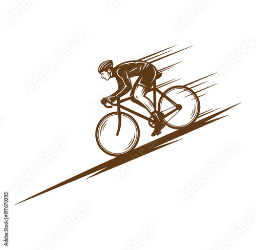 man riding bicycle fast on road with motion lines  cycling speed