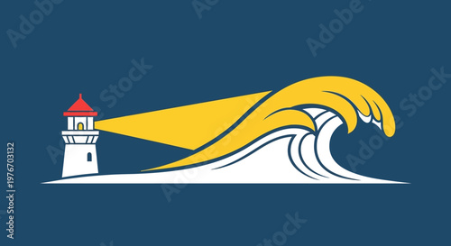 Lighthouse with a yellow light beam.