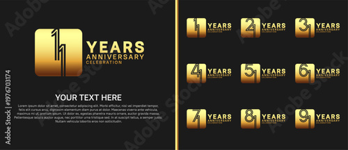 anniversary logo set with circle. gold color on black background for celebration moment