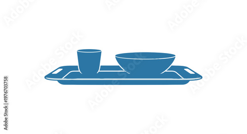 Blue Ceramic Cup and Bowl on Tray.