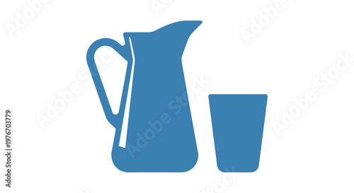 Blue Pitcher and Glass Illustration.