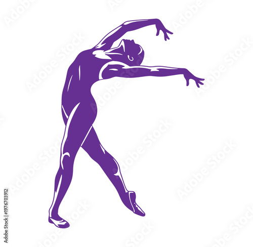 purple silhouette of a dancer in a dynamic pose with arms extended  isolated on white
