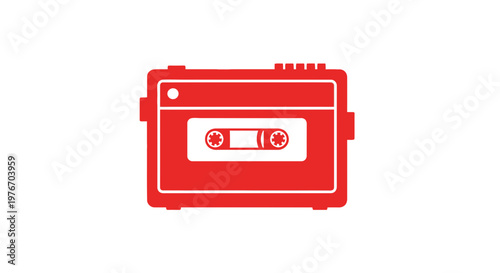 Red Cassette Tape Iconic Retro Music Symbol.