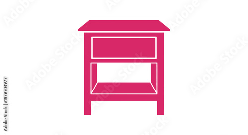Simple Pink Nightstand with Drawer and Shelf.