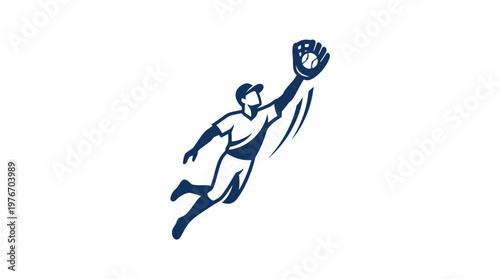 Baseball Player Diving for a Catch in Retro Style
