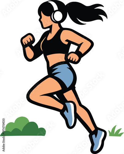  Energetic Woman Running with Headphones