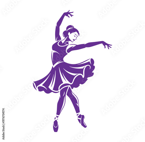 Purple silhouette of a woman dancing ballet on one leg with arms extended