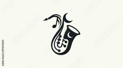 Abstract Saxophone Logo Design with Musical Notes