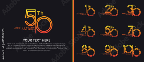 anniversary logo set with split style. orange color on black background for celebration moment
