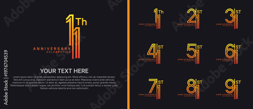 anniversary logo set with split style. orange color on black background for celebration moment