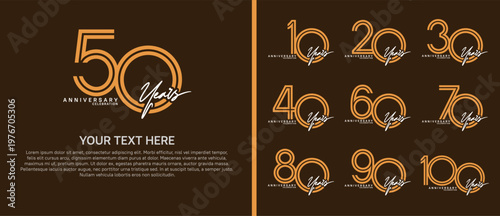 anniversary logo set with handwriting. brown and white color on brown background for celebration moment