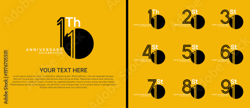 anniversary logo set with circle. black and white color on yellow background for celebration moment