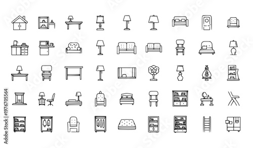 Modern Furniture Flat Line Icons Set for Home Interior Design Editable Stroke Vector