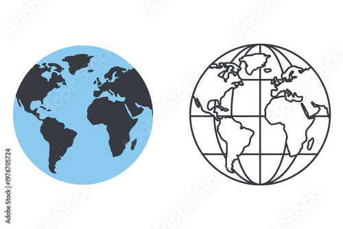 High-Contrast Black and Blue World Map Globes isolated on transparent background