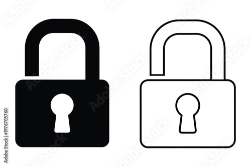 Privacy lock icon set with solid black and outline vector design isolated on transparent background