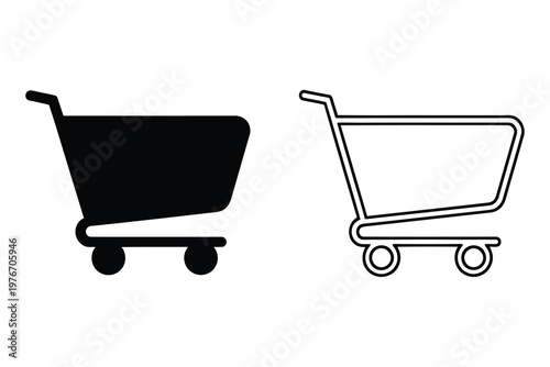 E-commerce shopping cart icon set for online store and retail business isolated on transparent background