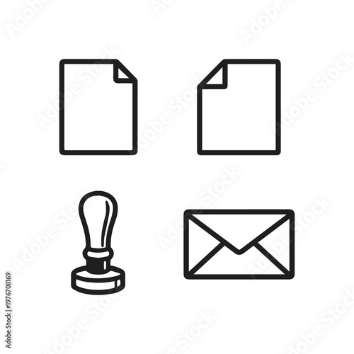 Essential Document Mail and Stamp Icons for Business Communication and Paperwork Needs