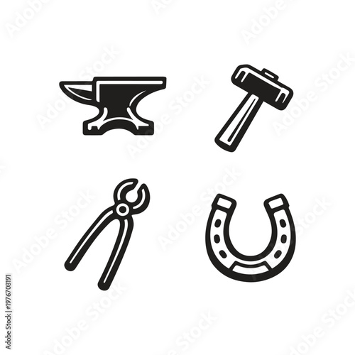 Essential Blacksmith and Farrier Tools Classic Icons for Craft and Work