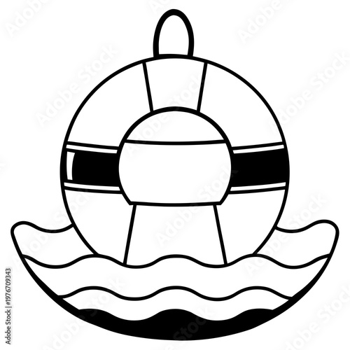 Lifebuoy floating on water in simple line icon style