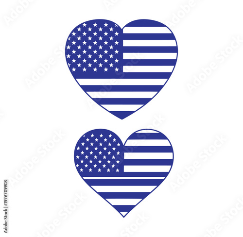 American flag heart shapes in blue and white colors for love and patriotism