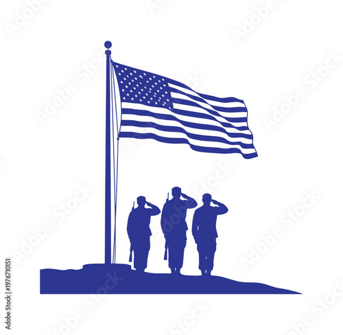 American soldiers saluting the United States flag  patriotic military graphic