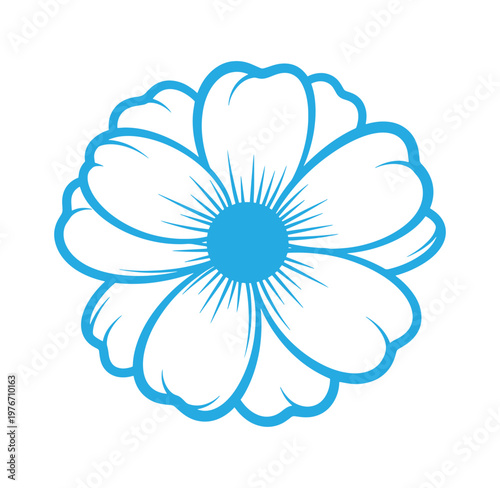 blue and white flower illustration with outlined petals and lines