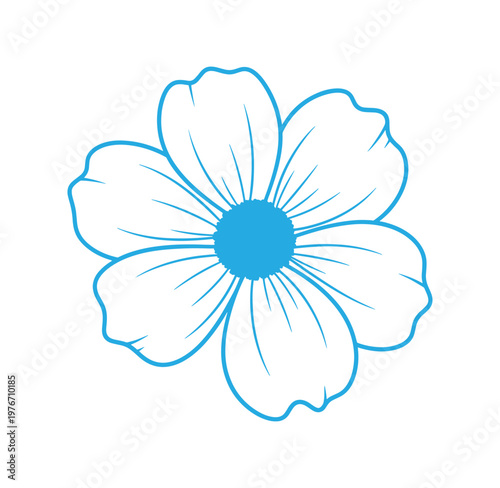 blue and white flower illustration with six petals and a round center