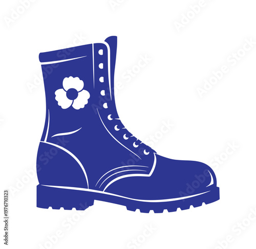 blue boot with flower on side isolated on white background