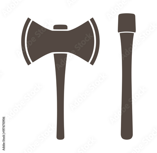 brown axe and mallet icons on white background for tools and equipment