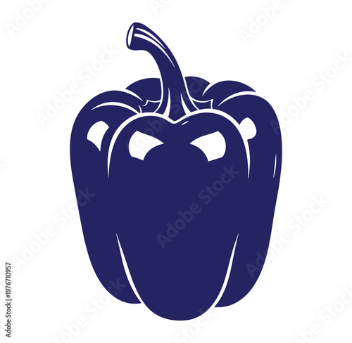 Dark blue bell pepper icon with stem and glossy appearance  simple illustration