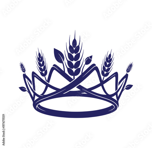 Navy blue crown adorned with wheat ears and leaves in a decorative arrangement