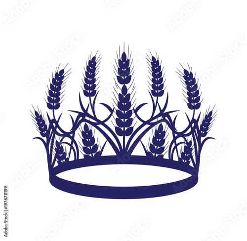 navy blue crown made of wheat ears and stems on transparent background