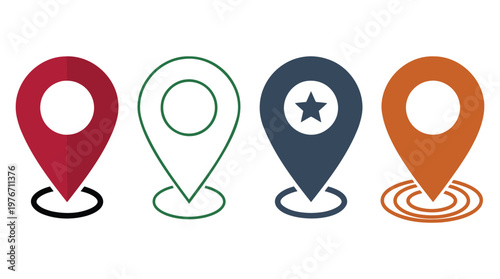 Colorful location pins and map markers indicating places and points of interest.