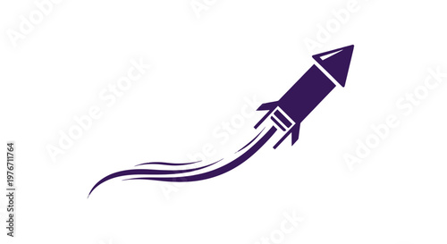 Purple Rocket Ship Illustration Flying Upwards.