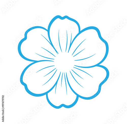 Simple blue and white flower illustration with outlined petals and lines