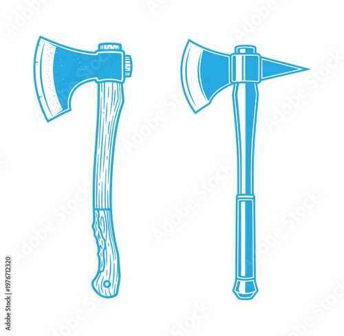 Two blue line drawing axes with different handles on white background