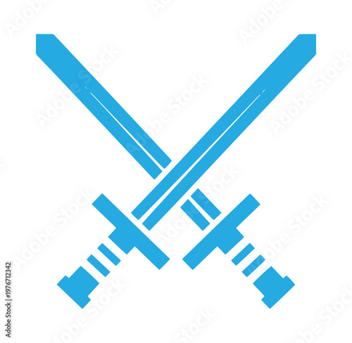 Two blue swords crossed over each other in a graphic illustration