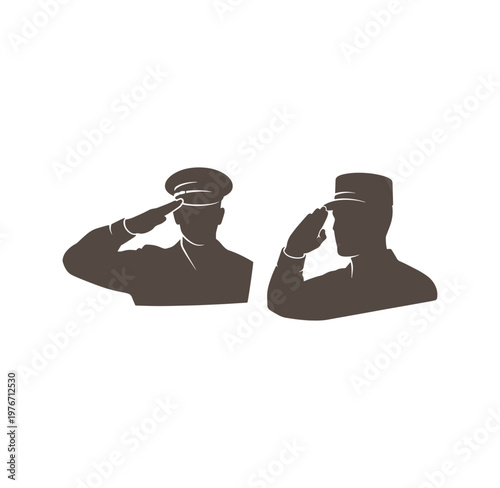 Two men in military uniforms saluting each other with their right hands  military salute