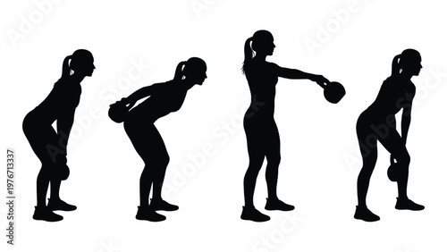 Silhouette series demonstrating a kettlebell swing exercise for fitness and strength training