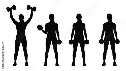 Silhouette series depicting a woman performing various dumbbell exercises high quality