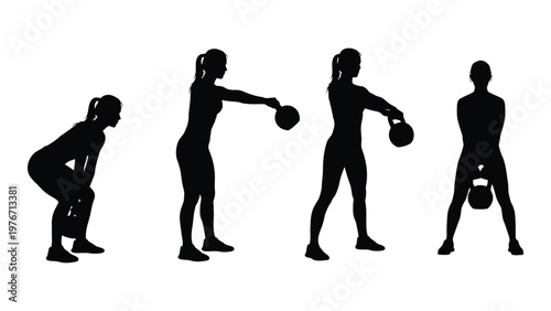Silhouette sequence depicting a woman performing a kettlebell swing exercise
