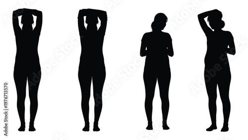 Silhouettes of women demonstrating different stretching and exercise poses high quality